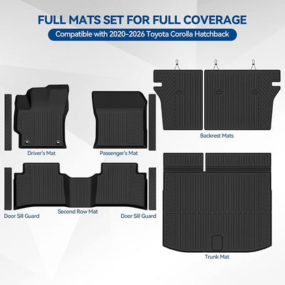 Custom Fit Floor Mats for 2020-2025 2026 Toyota Corolla Hatchback, All Weather TPE Floor Liners & Trunk Mat & Backrest Mats & Door Sill Guard, Odorless Full Set Interior Accessories