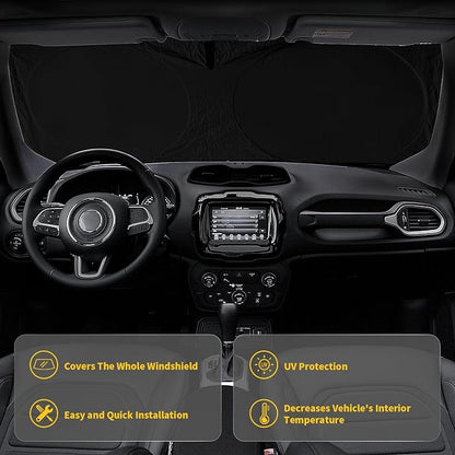 INSAUTO for Jeep Patriot Windshield Sun Shade for Jeep Renegade SUV 2015-2024 2025, Front Foldable Sunshade for 2017 Jeep Patriot SUV Car Sun Visor Cover Blocks UV Rays Keep Your Car Cooler