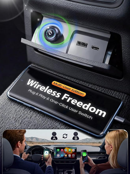 Wireless CarPlay Adapter & Android Auto Adapter, One-Click User Switch, Fast & Stable, Converts Wired to Wireless, Stable Connection Car Play Dongle for iOS 10+ / Android 11+ (Purple)