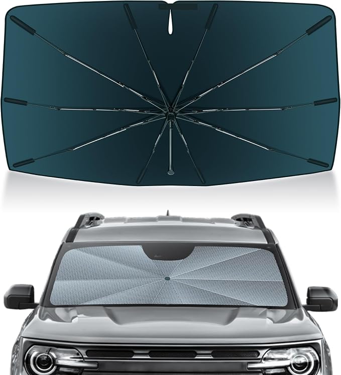 Autorder Windshield Sun Shade Umbrella for 2021-2025 2026 Ford Bronco Sport Accessories,Upgraded Ice Crystal Material,Easy Setup Umbrella Sunshade for Car Windshield,100% Sun Blocking(Not for Bronco)