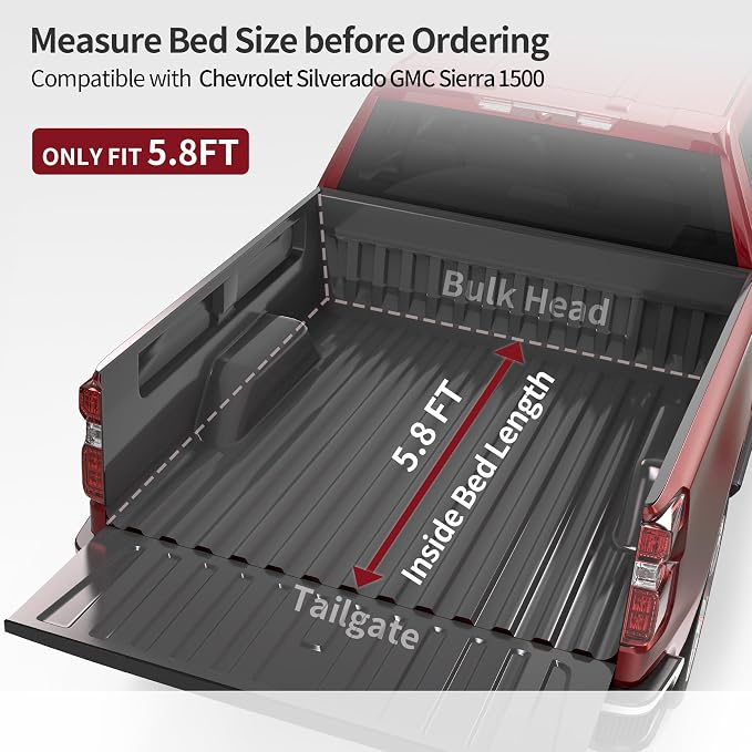 OEDRO Soft Quad Fold Truck Bed Tonneau Cover Fit for 2019-2026 Chevy Silverado 1500 / GMC Sierra 1500 New Body Style Without Multi-Flex Tailgate, Fleetside 5.8 Feet Bed