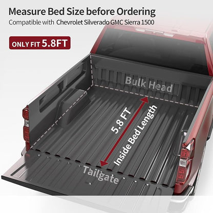 OEDRO Soft Quad Fold Truck Bed Tonneau Cover Fit for 2019-2026 Chevy Silverado 1500 / GMC Sierra 1500 New Body Style Without Multi-Flex Tailgate, Fleetside 5.8 Feet Bed