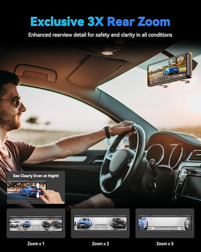 JOMISE T860+ Mirror Dash Cam 4K Front and 2.5K Rear, Detached Front Camera for 10-Minute Install, 3X Zoom Rear View Mirror Camera, 64GB Card Included, Night Vision, WDR, Parking Assist, GPS