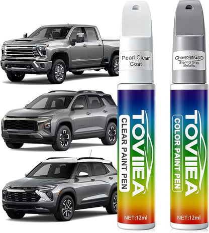 Sterling Gray Metallic(GXD/WA130H) Touch Up Paint Compatible with Chevrolet,2-In-1 Car Scratch Remover Pen,Car Paint Scratch Repair Kit for Scratches,Chips & Nicks,2-PCS SET