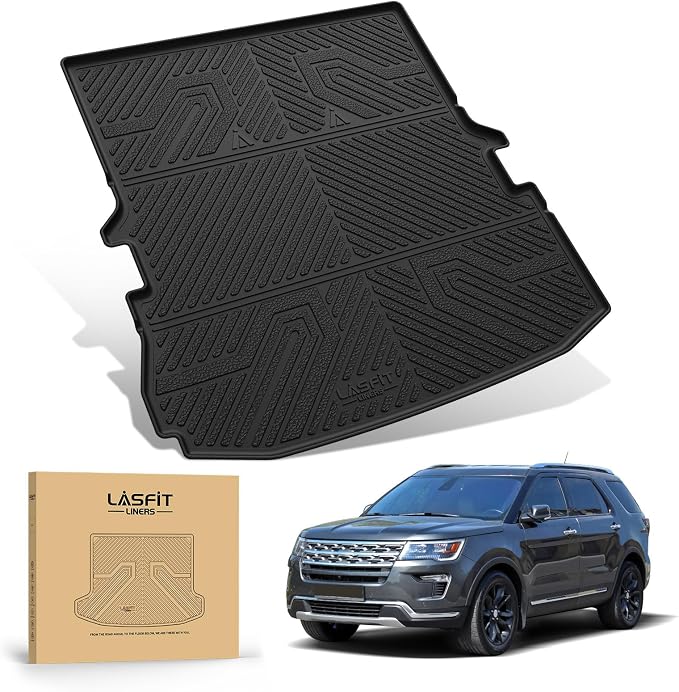 LASFIT Cargo Mat for Ford Explorer 2011-2019 Trunk & Backrest Liner, Custom Fit All Weather Protector TPE One-Piece Design Easy Installation Trunk with Seatback Mat Accessories, 1pc Black