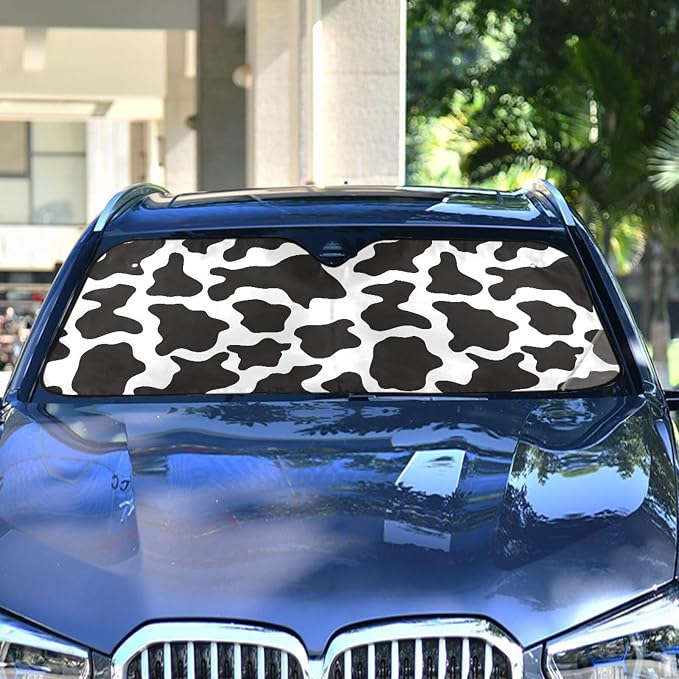 Black and White Cow Print Shade Windshield Sun Shade,Foldable Car Sun Shade for Front Windshield Sunshades Protector Blocks UV Rays Sun Visor Protect and Cool Your Vehicle Interior