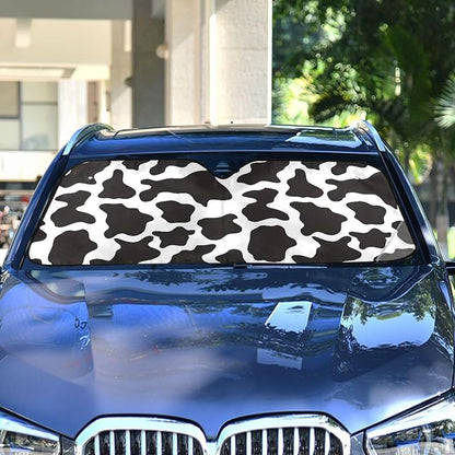 Black and White Cow Print Shade Windshield Sun Shade,Foldable Car Sun Shade for Front Windshield Sunshades Protector Blocks UV Rays Sun Visor Protect and Cool Your Vehicle Interior