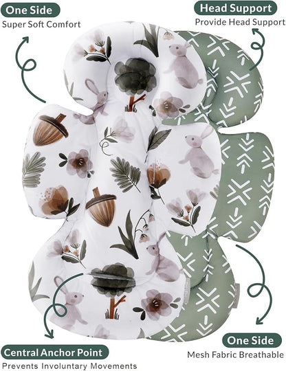 TinlyFinly Newborn Carseat Insert, Baby Head and Body Support, Reversible Infant Insert Compatible with Infant Car Seat, Stroller, Mamaroo Swing, Rocker, Bouncer. Baby Car Seat Cushion - Rabbit