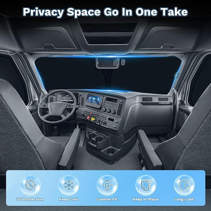 KUST Car Window Shades for Freightliner Cascadia 2018-2025 2026 Windshield Sun Shade Side Window Cover UV Block Privacy Protection Cascadia Accessories Foldable Front Rear Full Set 3PCS