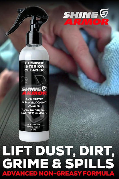 SHINE ARMOR Car Detailing Bundle - Fortify Quick Coat Ceramic Waterless Wash & Interior Cleaner - Complete Automotive Care Kit for Mirror Shine Paint Protection & Deep Interior Cleaning - 2 Pack