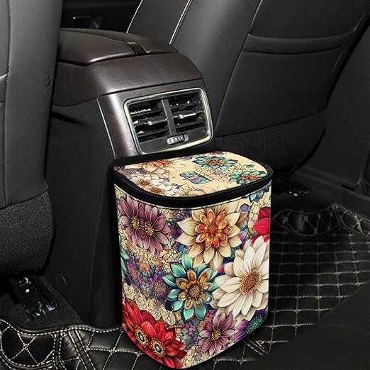 BIGCARJOB Hippie Lotus Car Trash Can Bin for Car Back Seat Leak Proof Car Trash Bag Hanging,Vehicle Trash Can for SUV Truck Van,Car Garbage Cans for Front Seat