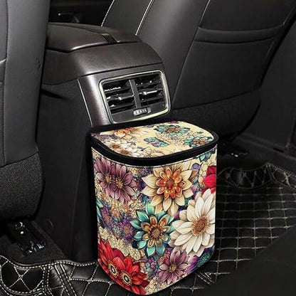 BIGCARJOB Hippie Lotus Car Trash Can Bin for Car Back Seat Leak Proof Car Trash Bag Hanging,Vehicle Trash Can for SUV Truck Van,Car Garbage Cans for Front Seat