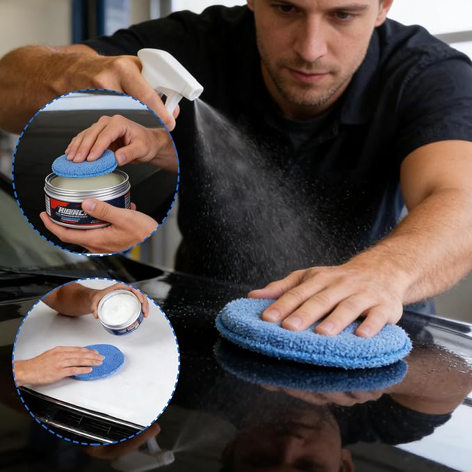 REGUICORP Polishing Pad 8 PCS, 5 Inch Diameter Round Microfiber Applicator Pad, Washable Reusable Car Wax Applicator Pad for Car Cleaning and Fine Polishing (Yellow and Blue)