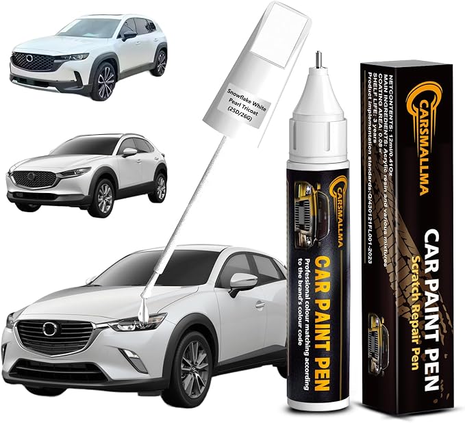 25D/26G Snowflake White Pearl Tricoat Car Touch Up Paint for Mazda, Color Accurate Car Paint Scratch Repair Pen Kit Quick & Easy Fix Vehicle Chips and Automotive Nicks Scuff