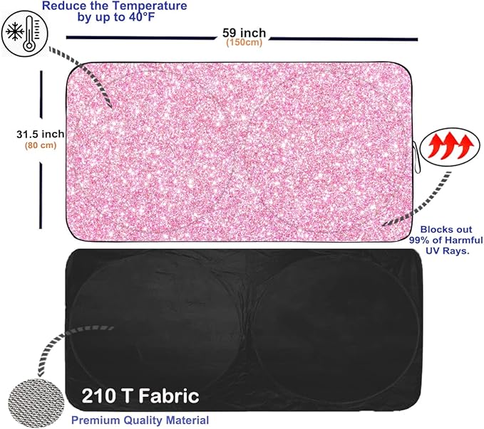 Gven Windshield Sun Shade for Car Front Window Cover Sunshades Visor Automotive Sun Shield for Compact Sedan, SUV, Midsize Sedan, Small Pickup Blocks UV Rays Keep Your Vehicle Cool (Pink, S)