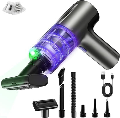 20000Pa Cordless Car Vacuum, 80,000 RPM Brushless Motor Handheld Vacuum with 7-in-1 Air Duster Blower, Portable Type-C Rechargeable Cleaning Kit for Pet Hair, Home & Office, Dark Black