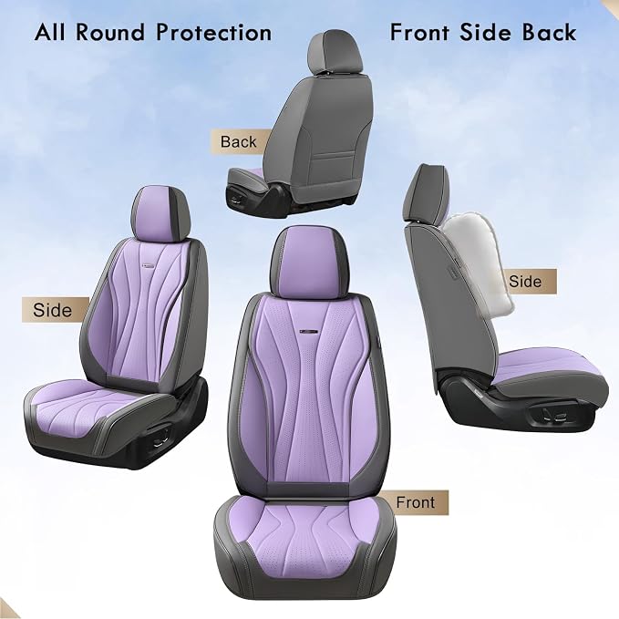 Coverado Front Seat Covers, 2 Pack Leather Seat Cover for Cars, Waterproof Seat Covers, Front Seat Car Seat Protectors, Driver Car Seat Cushions Universal Fit for Most Vehicles, Gray&Purple