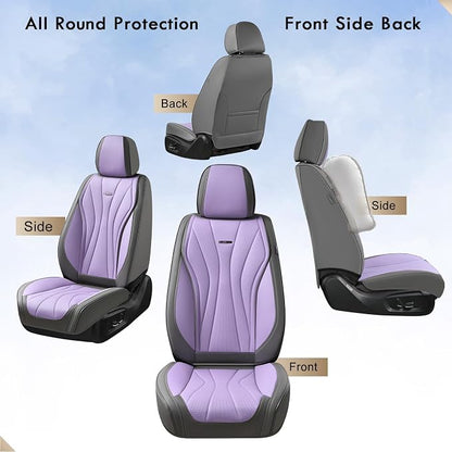 Coverado Front Seat Covers, 2 Pack Leather Seat Cover for Cars, Waterproof Seat Covers, Front Seat Car Seat Protectors, Driver Car Seat Cushions Universal Fit for Most Vehicles, Gray&Purple