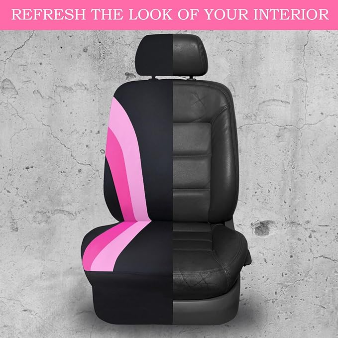 CAR PASS Line Rider Sporty Front Seat Covers,Pink Car Seat Covers Two Front Seats Only for Cute Women Girl, Airbag Compatible,Universal Fit Sedans,Cars,Vans,SUV,Truck(Black and Pink)
