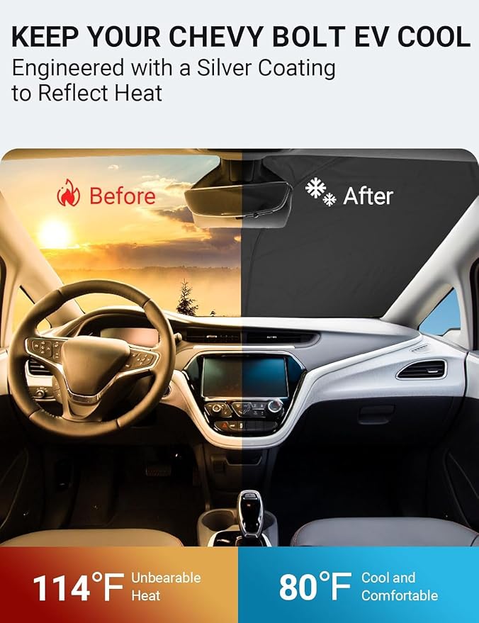 Proadsy 2026 Upgrade Front Windshield Sun Shade Foldable Sunshade Protector Custom Fit 2017-2023 Bolt EV Hatchback, Premier Hatchback (NOT for Chevy Bolt EUV) Accessories