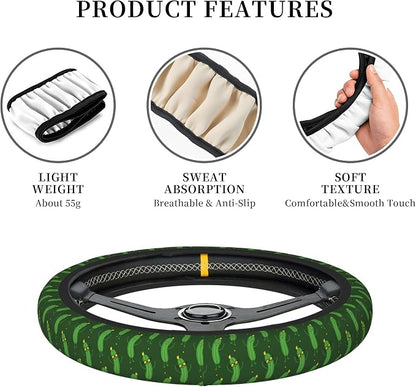 Funny Cucumber Steering Wheel Cover for Women & Men – Universal 15 Inch Car Accessories, Non-Slip & Stylish Design, Fits Most Cars, SUVs, and Auto