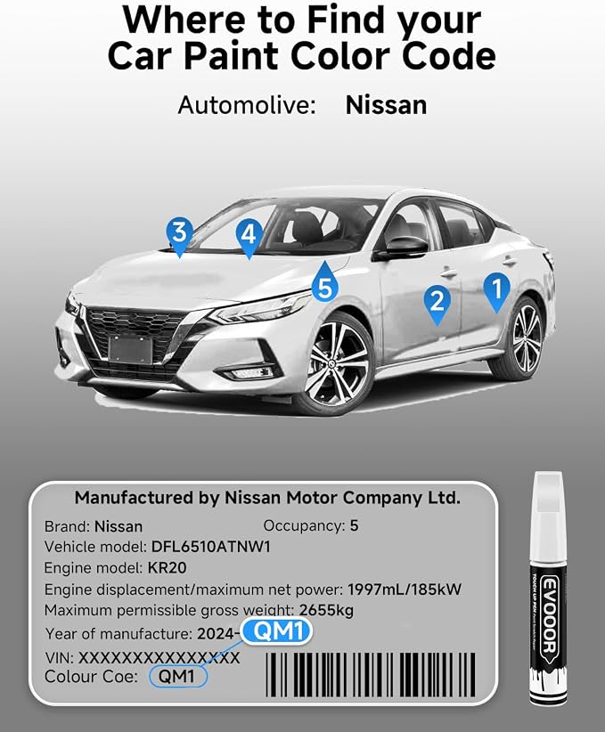 Touch Up Paint Compatible with Nissan Exact Match 2 in 1 Touch up Paint for Chips and Nicks Repair (Cloud White/Fresh Powder(QM1) Compatible with 200SX/Altima/Cube/Frontier/Kicks/Micra/NV/NV200/Pathfinder/Pickup/Sentra/Versa/Versa-Note/Xterra)