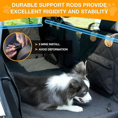 Dog Car Seat Cover for Back Seat, Hard Bottom Back Seat Extender for Dogs, Waterproof Car Hammock, Backseat Bed and Car Seat Protector, Nonslip Fit for Cars, SUVs, Trucks, 52 x 25 in, Black