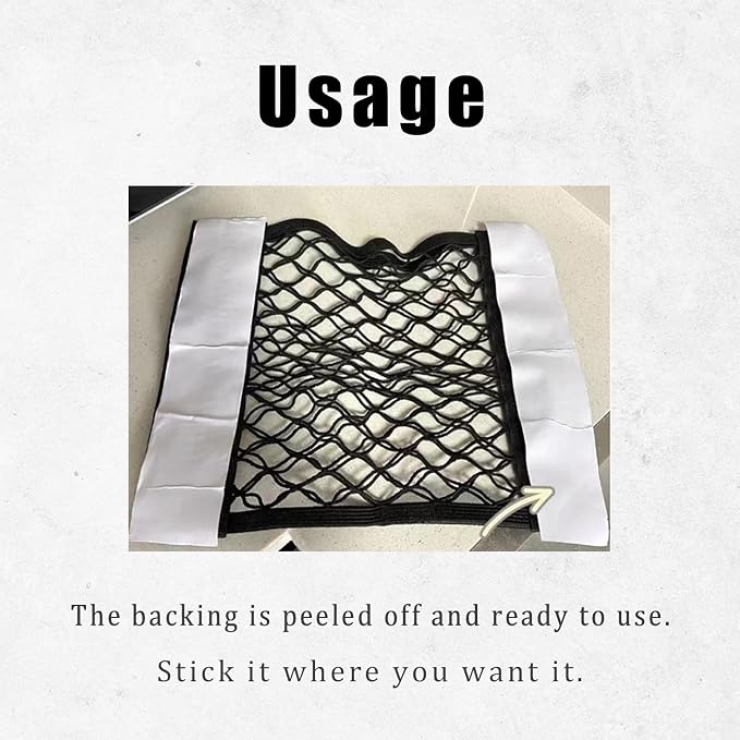 2PCS Universal Car Cargo Net with Adhesive Tape, 9.8×15.7in Trunk Storage Mesh Pocket Wall Mount Organizer Bag for Car RV SUV Boat Truck Camper Van Trailer (Black)