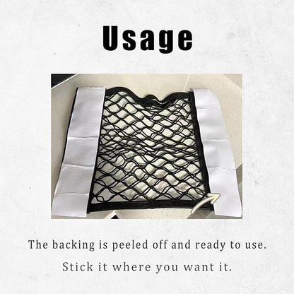 2PCS Universal Car Cargo Net with Adhesive Tape, 9.8×15.7in Trunk Storage Mesh Pocket Wall Mount Organizer Bag for Car RV SUV Boat Truck Camper Van Trailer (Black)