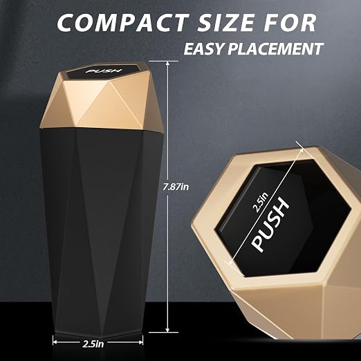 Car Cup Holder Trash Can, Car Trash Can with Lid, Mini Portable Trash Bin for Cars, Small Automatic Garbage Bin, Leakproof Cup Holder Trash Bin for Auto,Home,Office, Car Accessories (2, Gold)