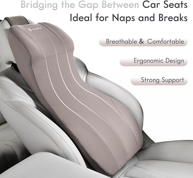 FLORICH 2-in-1 Memory Foam Car Seat Lumbar Support with Headrest Pillow Ergonomic Car Headrest & Lumbar Cushion Back Support Pillow Car Seat Cushion for Driving Neck Back Pain Relief, Gray
