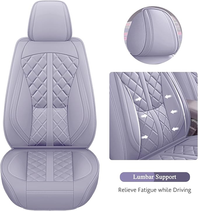 otoez Car Seat Covers Full Set, Universal Leather Seat Cover 5 Seat Waterproof & Breathable Automotive Seat Protector Full Coverage for Cars Sedens, Trucks, SUVs, Vans (Light Purple)