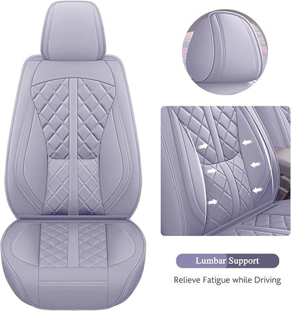 otoez Car Seat Covers Full Set, Universal Leather Seat Cover 5 Seat Waterproof & Breathable Automotive Seat Protector Full Coverage for Cars Sedens, Trucks, SUVs, Vans (Light Purple)