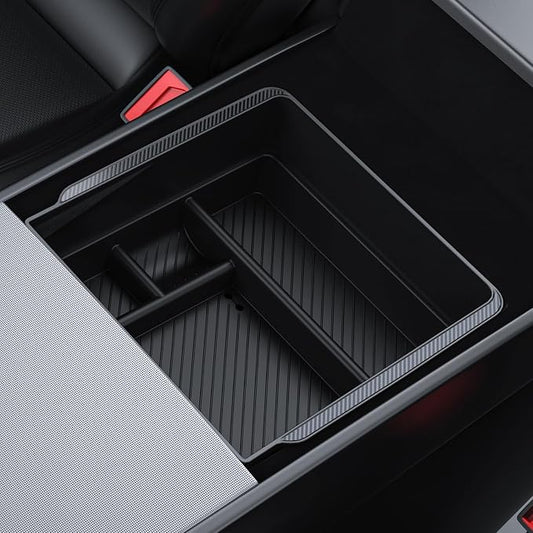 BASENOR 2026 Tesla Model Y Model 3 Armrest Storage Box, Center Console Organizer (Carbon Edition) for Tesla 3 Highland 2024 2025 2026 Model Y 2025 2026 Juniper (Standard/Premium/Performance)
