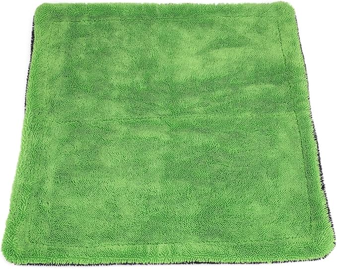 1200GSM Microfiber Car Drying Towel, Double-Twist Loop, Ultra-Absorbent, Quick-Dry, Lint- & Streak-Free, Scratch-Safe, for Car Wash & Detailing (1 Pack) (Dark Grey & Green, 16" x 16")