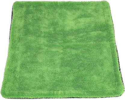 1200GSM Microfiber Car Drying Towel, Double-Twist Loop, Ultra-Absorbent, Quick-Dry, Lint- & Streak-Free, Scratch-Safe, for Car Wash & Detailing (1 Pack) (Dark Grey & Green, 16" x 16")