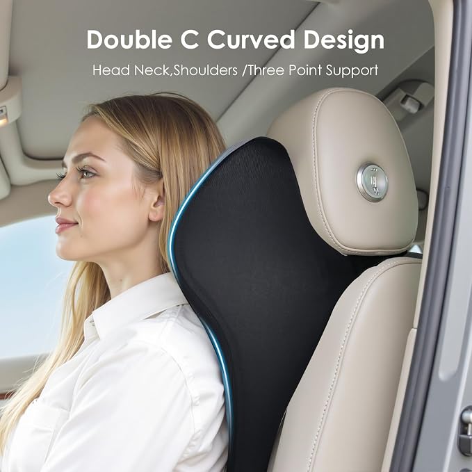 FLORICH Upgraded 3-in-1 Memory Foam Car Seat Cushion Set with Lumbar Support & Neck Pillow, Washable Driving Seat Cushion for Back & Sciatica Pain Relief, Non-Slip Seat Cushion for Car, Office-Black
