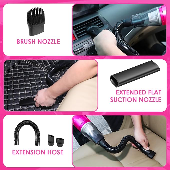 20PCS Pink Car Cleaning Kit, Car Interior Detailing Kit with Red High Power Handheld Vacuum, Detailing Brush Set, Windshield Cleaner, Cleaning Gel, Complete Auto Accessories for Women