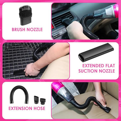 20PCS Pink Car Cleaning Kit, Car Interior Detailing Kit with Red High Power Handheld Vacuum, Detailing Brush Set, Windshield Cleaner, Cleaning Gel, Complete Auto Accessories for Women