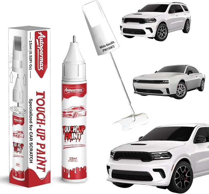 White Knuckle(PW7/GW7) Car Touch Up Paint for Dodge, Color Accurate Two-In-One Car Paint Scratch Repair Pen, Professional Scratch Remover for Vehicles Chips and Nicks Scuff