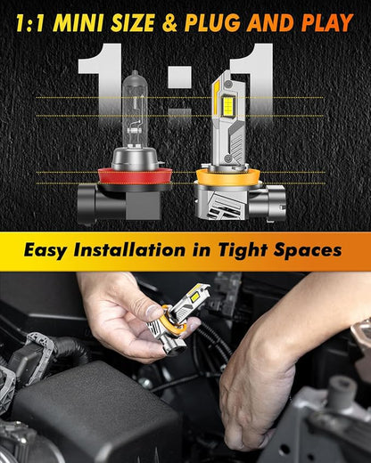 Termitor 2026 Upgraded H11/H9/H8 Light Bulbs, 65,000LM 15X Super Bright, 6500K Cool White, 85000+ Hours Lifespan with Cooling Fan, H11 Fog Lights for Fog, Rain, 360° Adjustable Quick Instal, Pack of 2