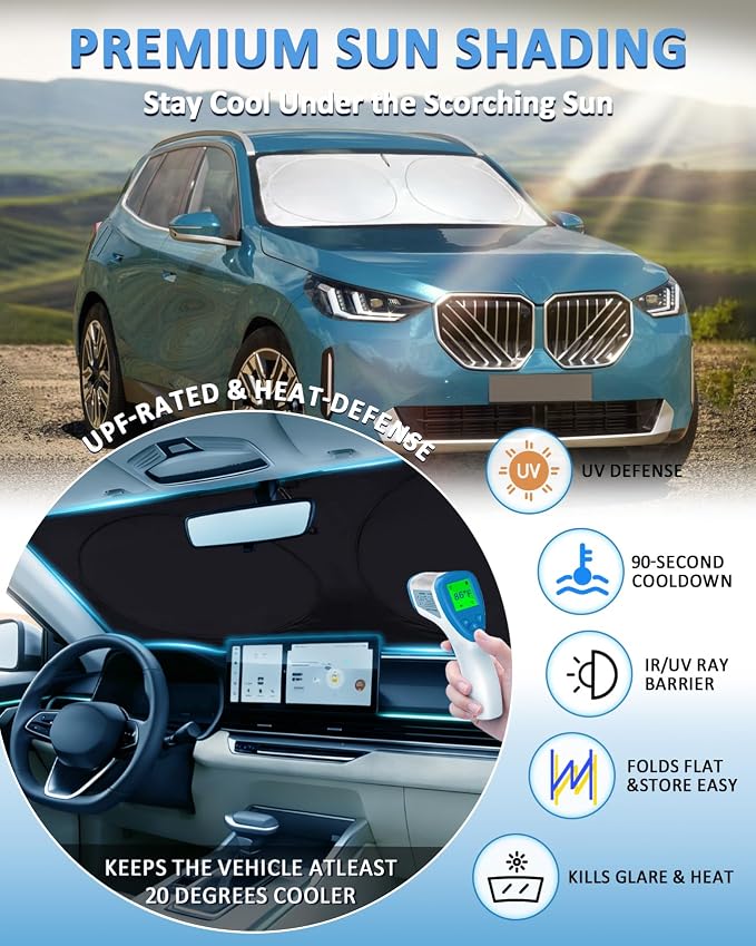 Sunshade for X3 Windshield Sun Shade Custom Fit for 2018-2025 2026 BMW X3 Accessories Foldable Front Window Shield Cover Sun Visor Protector Automotive Interior Protector Block UV Rays