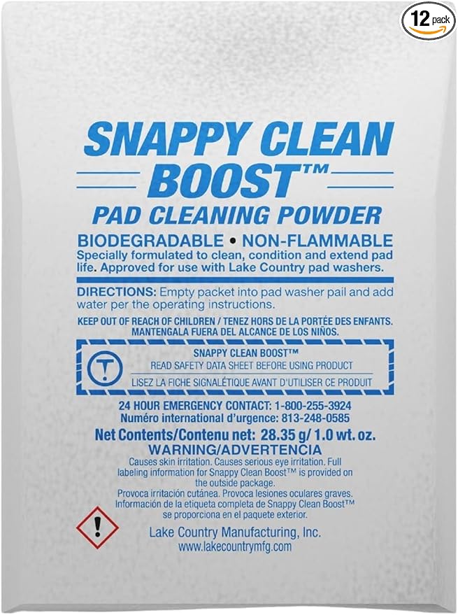 Snappy Cleaner Powder - Concentrated Pad Cleaning Powder Formula for Foam, Wool & Microfiber Pads. Removes wax and polish residue and extends pad life. (12 Pack)
