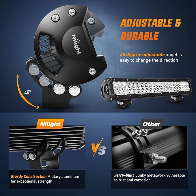Nilight 20Inch 126W LED Light Bar Spot Flood Combo Driving Off Road with Front License Plate Mounting Bracket Wiring Harness for Trucks Pickup Car SUV ATV UTV 4x4 Van Camper, 2 Years Warranty