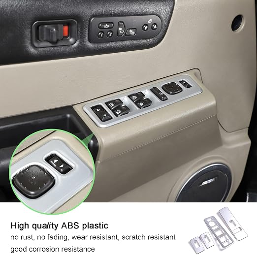 Inner Window Switch Panel Cover for Hummer H2 2003-2007,Window Lift Switch Cover Interior Button Trim Kit,1 Set of 4,Interior Accessories (Silver)