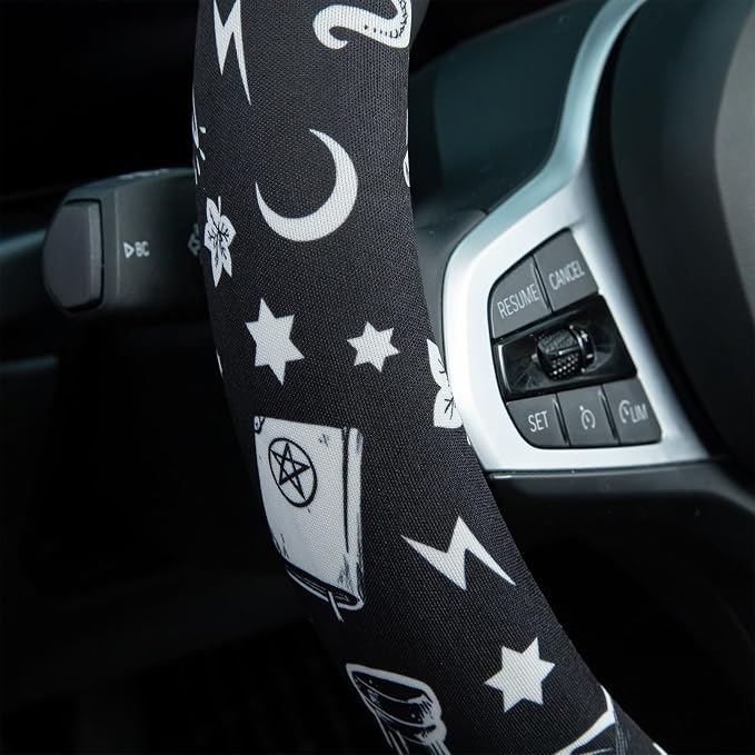 Magic Witch Steering Wheel Cover Auto Steering Wheel Protector, Anti-Slip, Breathable, Absorbing Sweat, Universal Car Accessories 14.5–15 inch,Fit for Most Car, Trucks, SUV