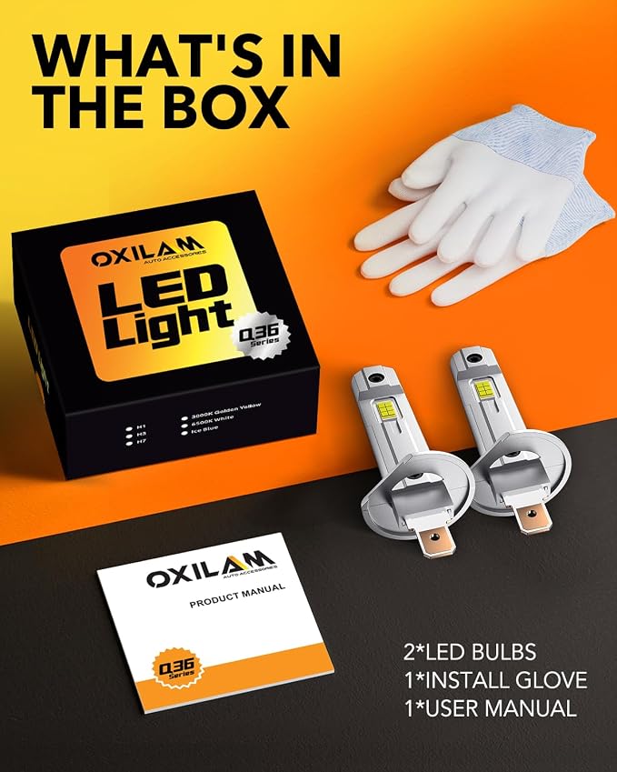 OXILAM H1 LED Light Bulb, 10X Brighter 6500K White, Anti-Flicker, 60,000Hrs Lifespan, Plug and Play, IP68, H1/H1LL Fog Compatible with Cars Trucks SUVs, Pack of 2