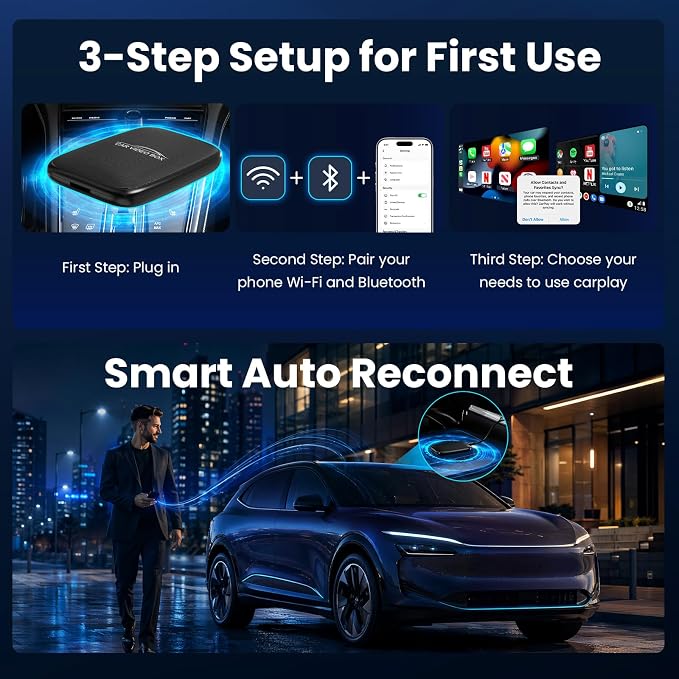 CarPlay AI Box 2026 Upgraded—Wireless CarPlay & Android Auto Adapter, Magic Video Box Support YouTube,TF Card,Wired-to-Wireless Conversion, Plug and Play carplay adapter for IOS10+/Android 11+