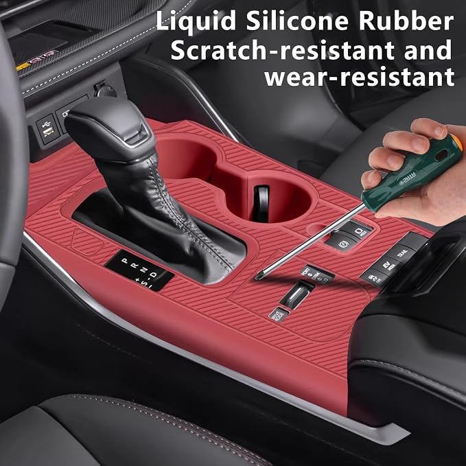 Temmis Center Console Silicone Organizer with Cup Holder for Toyota Highlander 2020-2022 (Hybrid Version), Full-Wrap Center Consel Electrostatic adsorption Cover for Toyota Highlander-Red
