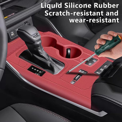Temmis Center Console Silicone Organizer with Cup Holder for Toyota Highlander 2020-2022 (Hybrid Version), Full-Wrap Center Consel Electrostatic adsorption Cover for Toyota Highlander-Red